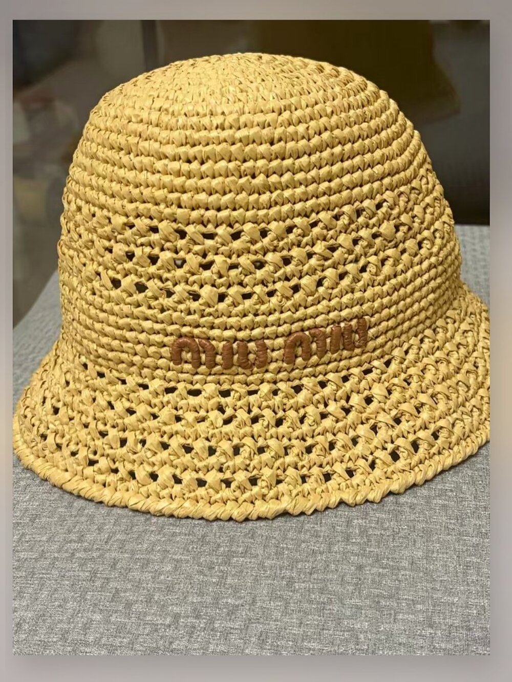 Miu Miu Raffia Woven Embroidery Bucket Sun Hat
